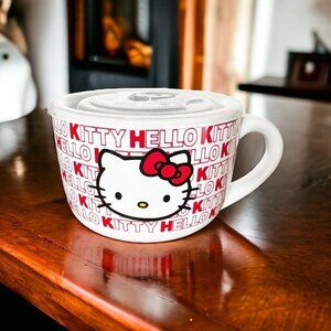 Hello Kitty Sanrio Red Ceramic Soup Mug With Vented Lid